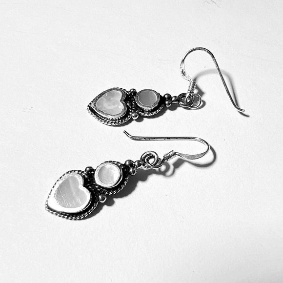 NEW Earrings Mother of Pearl 925 Sterling Silver IMPORTED ARTISAN - Picture 3 of 7